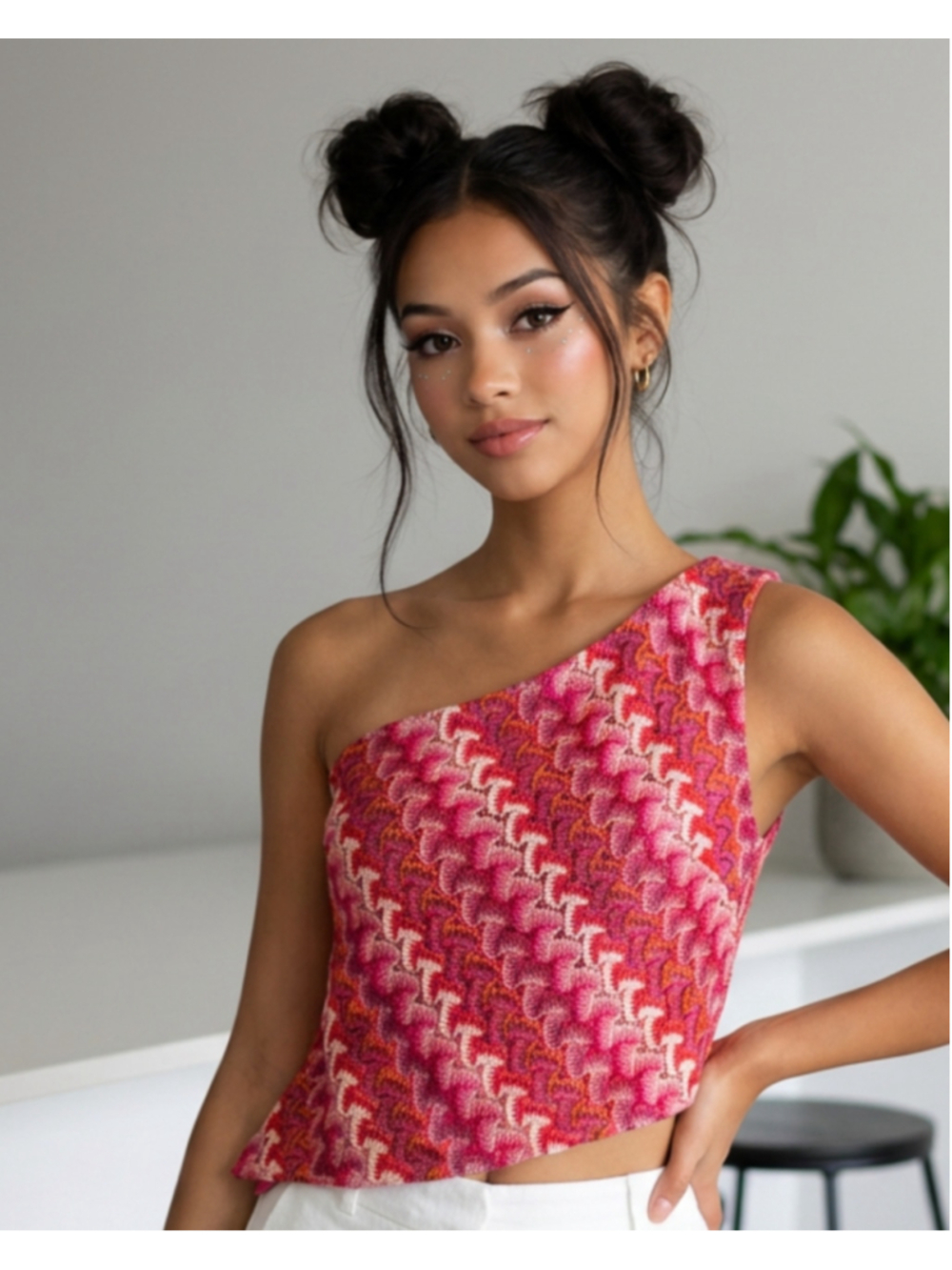 Lulus Brand New One-Shoulder Crochet Asymmetrical Crop Top Pink Orange Size XS